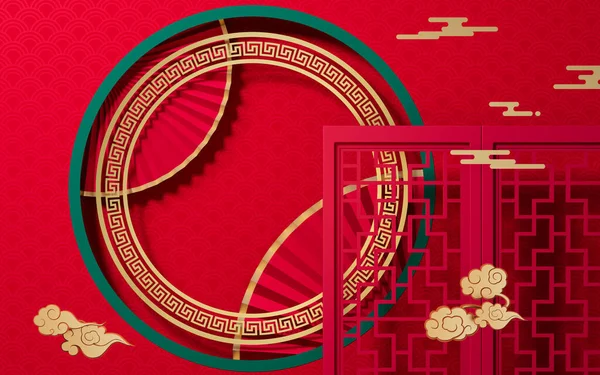 中国スタイルのシーンと中国スタイルの背景 3Dレンダリング コンピュータ デジタル ドローイング — ストック写真
