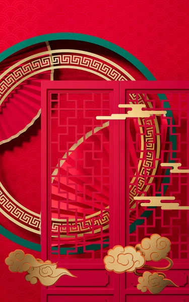 中国风格的场景和中国风格的背景 3D渲染 计算机数字绘图 — 图库照片