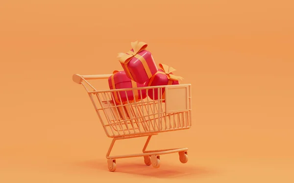 Varukorg Och Presenter Shopping Tema Rendering Digitalritning — Stockfoto