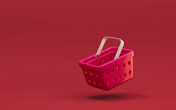 Empty Shopping Basket Red Background Rendering Computer Digital Drawing — Stock Photo, Image