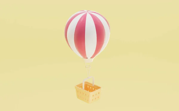 Shopping Basket Hot Air Balloon Rendering Computer Digital Drawing — Stock Photo, Image