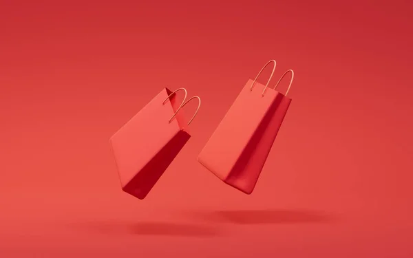 Red Shopping Bags Red Background Rendering Computer Digital Drawing — Stock Photo, Image