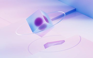 Kadehler ve küpler, 3 boyutlu görüntüleme. Bilgisayar dijital çizimi.