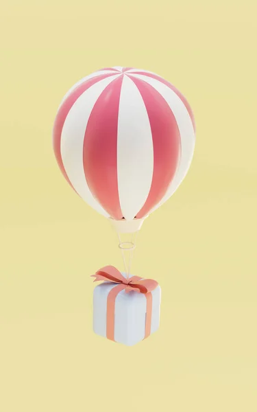 Μπαλόνια Και Δώρα Κίτρινο Φόντο Απόδοση Ψηφιακό Σχέδιο Υπολογιστή — Φωτογραφία Αρχείου