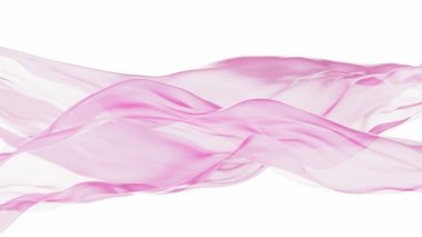 Beyaz arkaplanlı pembe ipek kumaş, 3D görüntüleme.