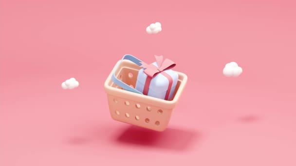 Loop Animation Shopping Basket Gifts Rendering — Stock Video