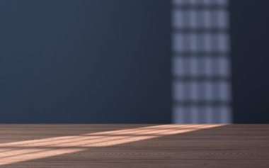 Ahşap zeminli boş bir oda, 3 boyutlu çizim. Bilgisayar dijital çizimi.