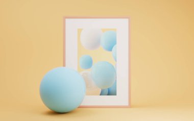 Yumuşak toplar ve dekoratif resim, üç boyutlu çizim. Bilgisayar dijital çizimi.