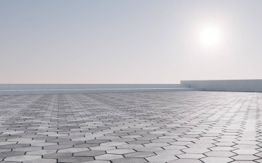 Açık alan arkaplanı boş, 3D görüntüleme. Bilgisayar dijital çizimi.
