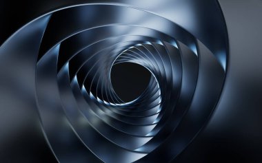 Spiral metal eğri tünel, 3D görüntüleme. Bilgisayar dijital çizimi.