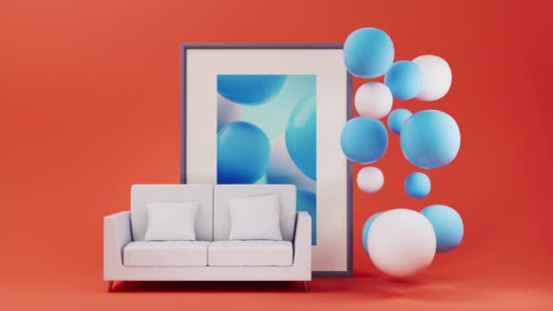 Sofa Mit Orangefarbenem Hintergrund Darstellung — Stockvideo