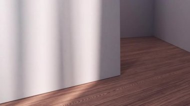 Ahşap zeminli boş oda, 3D görüntüleme.