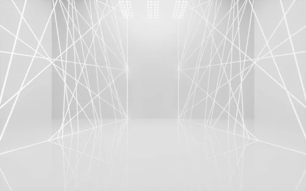 Biały Pusty Pokój Świecącymi Neonami Renderowanie Cyfrowy Rysunek Komputera — Zdjęcie stockowe