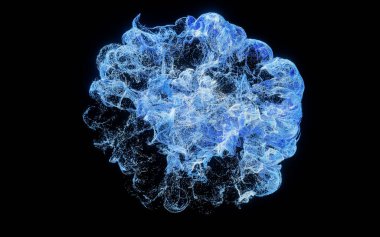 Dalga desenli parçacıklar, soyut parçacık arkaplanı, üç boyutlu görüntüleme. Bilgisayar dijital çizimi.