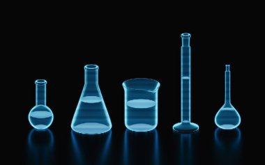 Laboratuvar enstrümanının holografik görüntüsü, fütüristik element, 3D görüntüleme. Bilgisayar dijital çizimi.