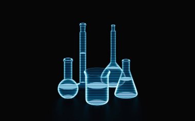 Laboratuvar enstrümanının holografik görüntüsü, fütüristik element, 3D görüntüleme. Bilgisayar dijital çizimi.