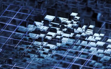 Soyut küp yapısı, 3 boyutlu görüntüleme. Bilgisayar dijital çizimi.