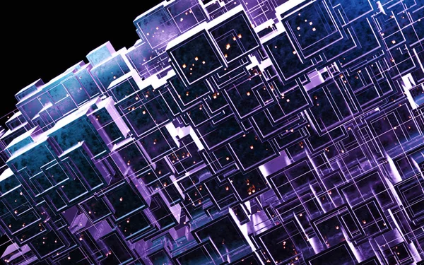 Soyut küp yapısı, 3 boyutlu görüntüleme. Bilgisayar dijital çizimi.