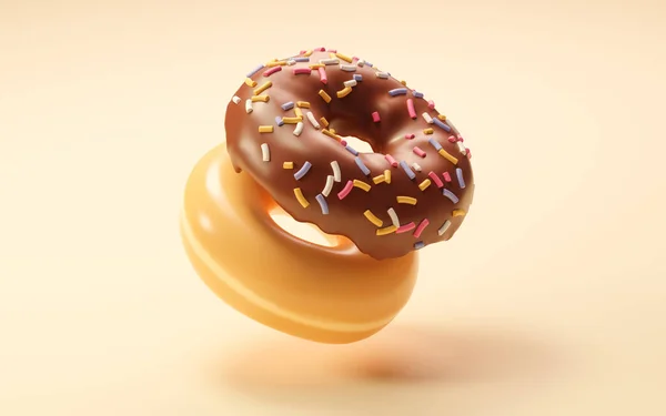 Sweet donuts, bakery dessert, 3d rendering. Computer digital drawing.