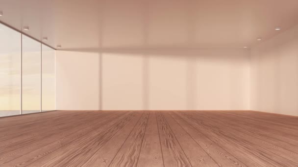 Light Changes Empty Room Wooden Floor Rendering — Stock Video