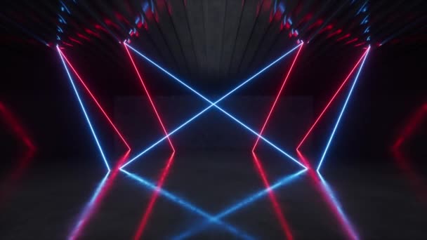 Ruang Gelap Dengan Garis Neon Bercahaya Animasi Loop Render — Stok Video