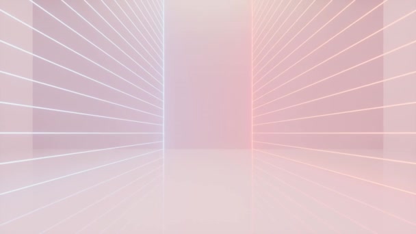 Stanza Bianca Vuota Con Linee Luminose Neon Rendering — Video Stock