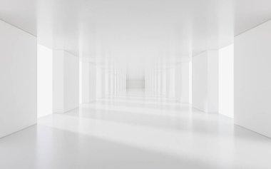 Boş beyaz tünel, 3D görüntüleme. Bilgisayar dijital çizimi.