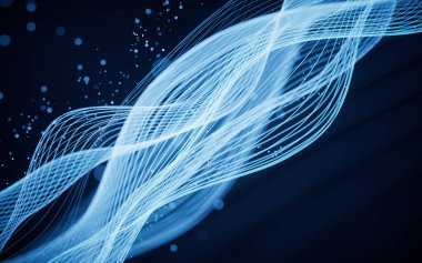 Akan dalga çizgileri, eğri desen, üç boyutlu çizim. Bilgisayar dijital çizimi.