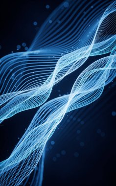 Akan dalga çizgileri, eğri desen, üç boyutlu çizim. Bilgisayar dijital çizimi.