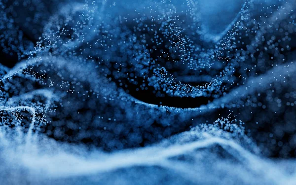 Dalga parçacıkları, fantezi arka plan, 3 boyutlu görüntüleme. Bilgisayar dijital çizimi.