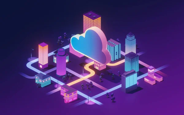 Konzeptionelle Illustration Des Cloud Computing Rendering Digitale Computerzeichnung — Stockfoto