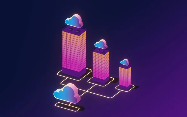 Cloud Υπολογιστική Εννοιολογική Απεικόνιση Απόδοση Ψηφιακό Σχέδιο Υπολογιστή — Φωτογραφία Αρχείου