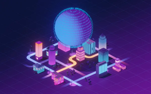 Bulut hesaplama kavramsal illüstrasyon, 3 boyutlu görüntüleme. Bilgisayar dijital çizimi.