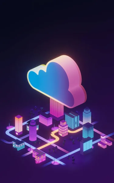 Cloud Computing Konceptuell Illustration Rendering Digitalritning — Stockfoto