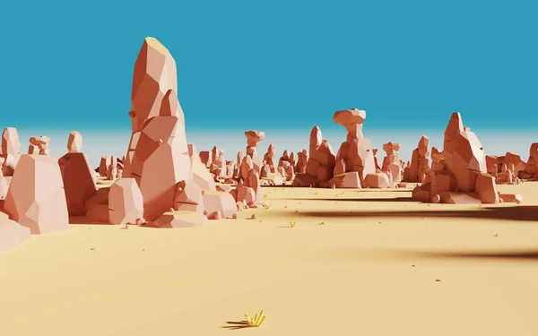 Rocas Dibujos Animados Con Desierto Arena Representación Dibujo Digital Compter — Foto de Stock