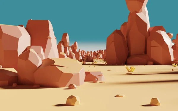 Cartoon Rocks Sand Desert Rendering Compter Digital Drawing — ストック写真
