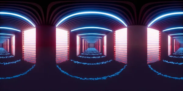 Túnel Escuro Conceito Futurista Renderização Vista Panorâmica Sem Costura 360 — Fotografia de Stock