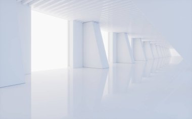 Boş beyaz tünel, 3D görüntüleme. Bilgisayar dijital çizimi.