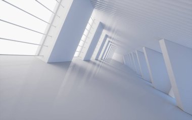 Boş beyaz tünel, 3D görüntüleme. Bilgisayar dijital çizimi.