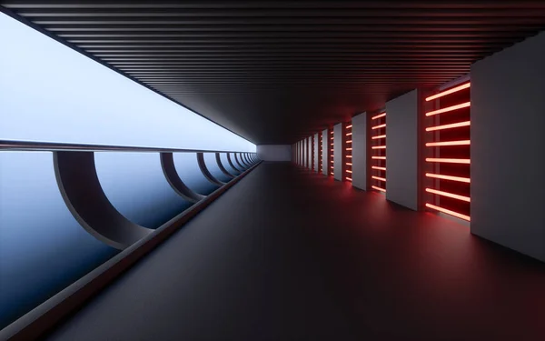 Dunkler Tunnel Futuristisches Konzept Rendering Digitale Computerzeichnung — Stockfoto