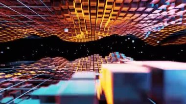 Kübik siber punk alanı, kavramsal geometri arkaplanı, 3D görüntüleme.