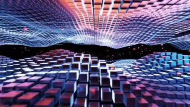 Kübik siber punk alanı, kavramsal geometri arkaplanı, 3D görüntüleme.