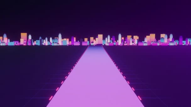 市中心 霓虹灯发光大楼 3D渲染 — 图库视频影像
