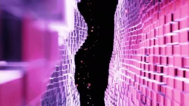 Kübik siber punk alanı, kavramsal geometri arkaplanı, 3D görüntüleme.