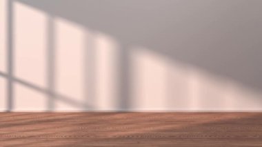 Ahşap zeminli boş oda, 3D görüntüleme.