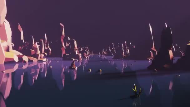 循环动画通过黑暗的空行星 复古风格的背景 3D渲染 — 图库视频影像