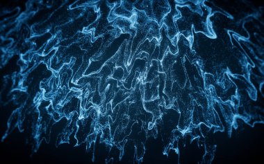 Dalga desenli soyut parçacıklar, üç boyutlu görüntüleme. Bilgisayar dijital çizimi.