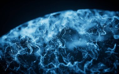 Abstract particles with wave pattern, 3d rendering. Computer digital drawing.