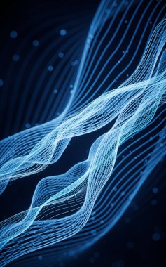 Akan dalga çizgileri, eğri desen, üç boyutlu çizim. Bilgisayar dijital çizimi.