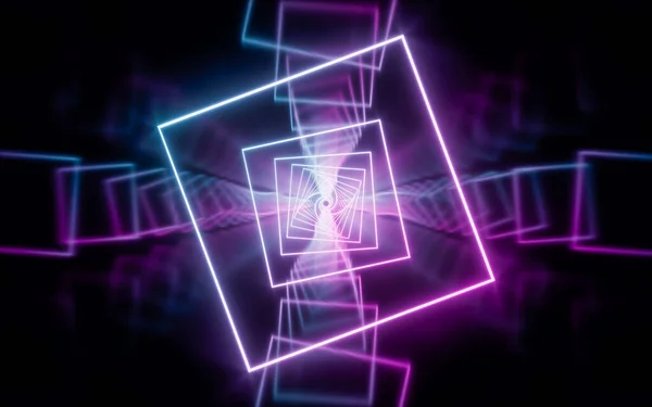 Glowing Neon Lines Tunnel Rendering Computer Digital Drawing — Stockfoto